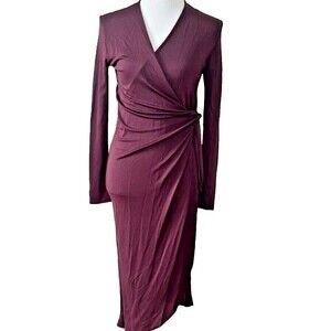 NWT Me & Thee Burgundy Knit Wrap Dress Sz 12 Long Sleeves Midi Career Office